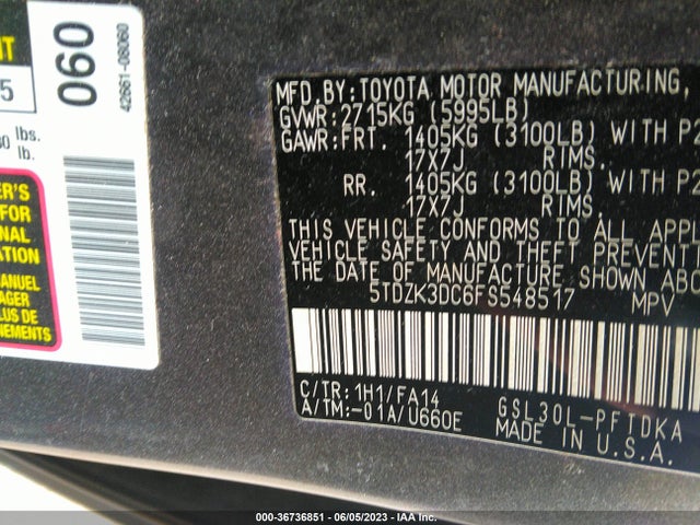 Toyota Sienna L 2015 5TDZK3DC6FS548517 Image 10
