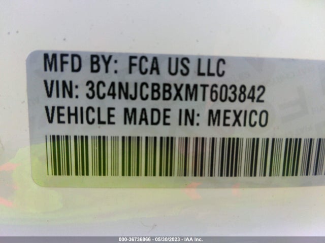 2021 JEEP COMPASS ALTITUDE VIN: 3C4NJCBBXMT603842