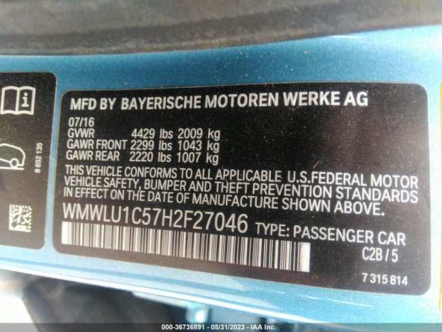 WMWLU1C57H2F27046 Mini Clubman Cooper