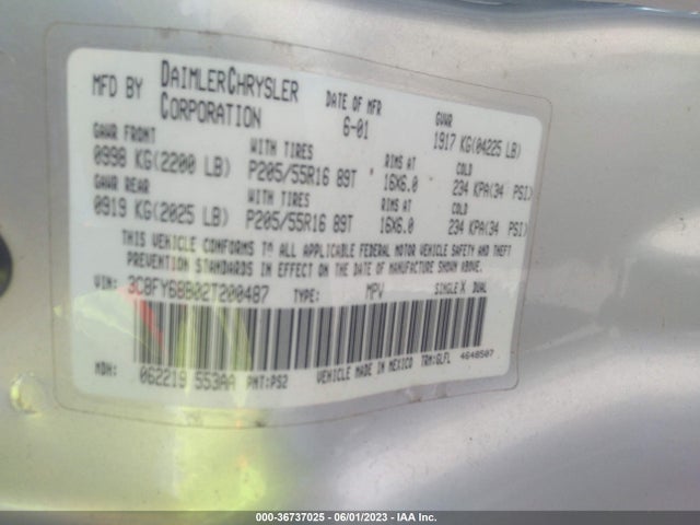 2002 CHRYSLER PT CRUISER LIMITED VIN: 3C8FY68B02T200487