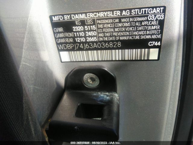 2003 MERCEDES-BENZ CL-CLASS WDBPJ74J63A036828 Photo 8