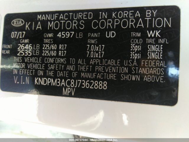 KNDPM3AC8J7362888 KIA Sportage Lx