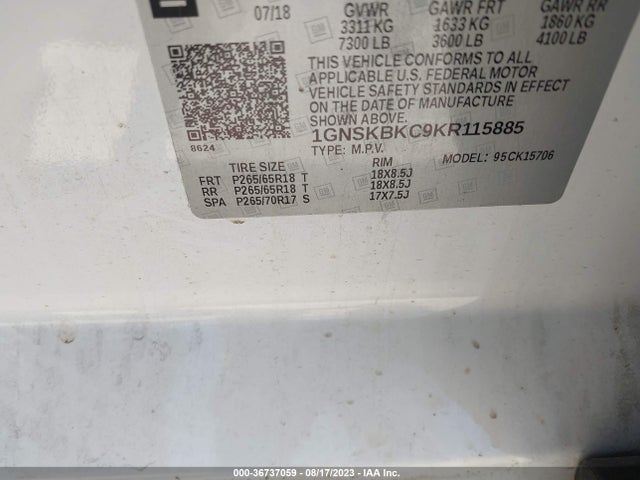 Chevrolet Tahoe Lt 2019 1GNSKBKC9KR115885 Image 9