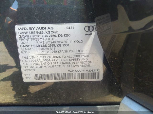 WA1AAAFY1M2083172 Audi Q5 PREMIUM