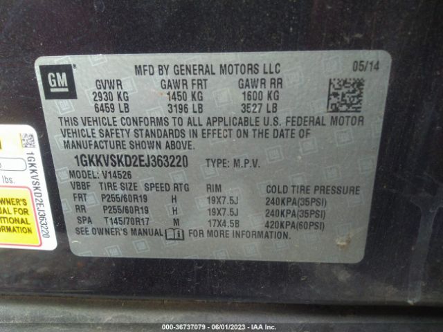 1GKKVSKD2EJ363220 GMC ACADIA SLT