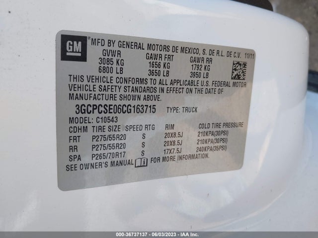 2012 CHEVROLET SILVERADO 1500 LT VIN: 3GCPCSE06CG163715