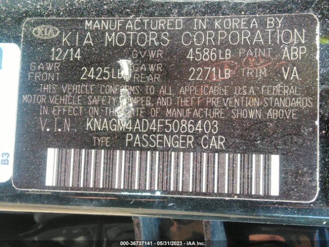 KNAGM4AD4F5086403 KIA OPTIMA HYBRID