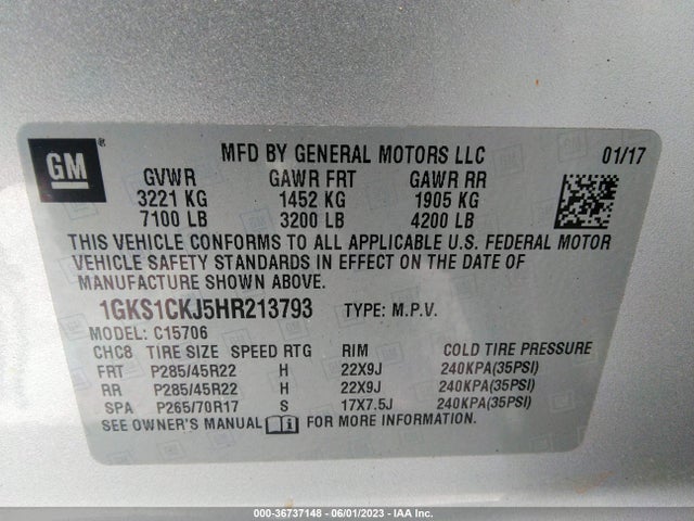 GMC YUKON DENALI 2017 1GKS1CKJ5HR213793 Image 9