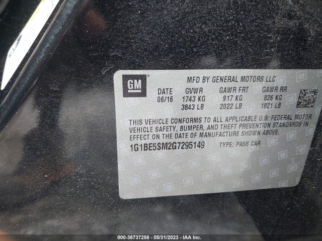 Chevrolet CRUZE LT 2016 1G1BE5SM2G7295149 Image 9
