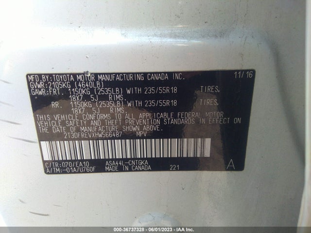 2017 TOYOTA RAV4 LIMITED/PLATINUM VIN: 2T3DFREVXHW566487