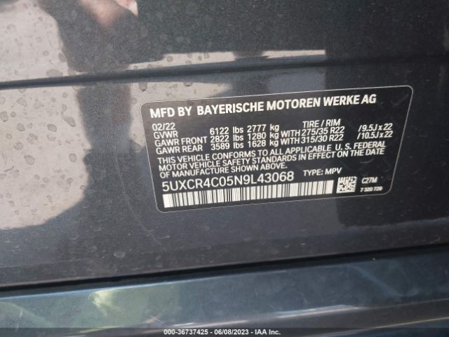 5UXCR4C05N9L43068 BMW X5 Sdrive40i