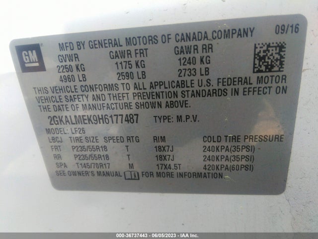 GMC Terrain Sle 2017 2GKALMEK9H6177487 Image 9