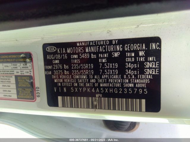 5XYPK4A5XHG235795 KIA Sorento Sx V6