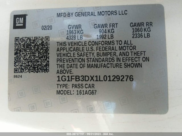 Chevrolet Camaro 1lt 2020 1G1FB3DX1L0129276 Image 9
