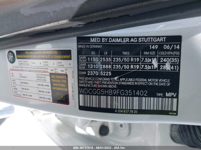 WDCGG5HB9FG351402 Mercedes-Benz Glk-class Glk 350