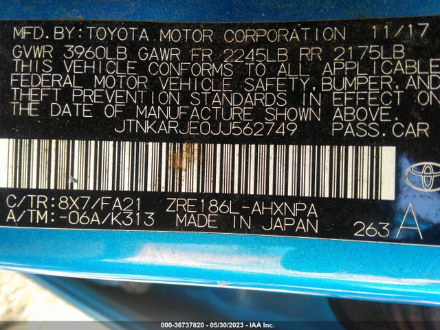 Toyota COROLLA IM 2018 JTNKARJE0JJ562749 Image 9
