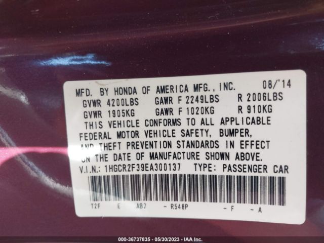 Honda Accord Sdn Lx 2014 1HGCR2F39EA300137 Image 10