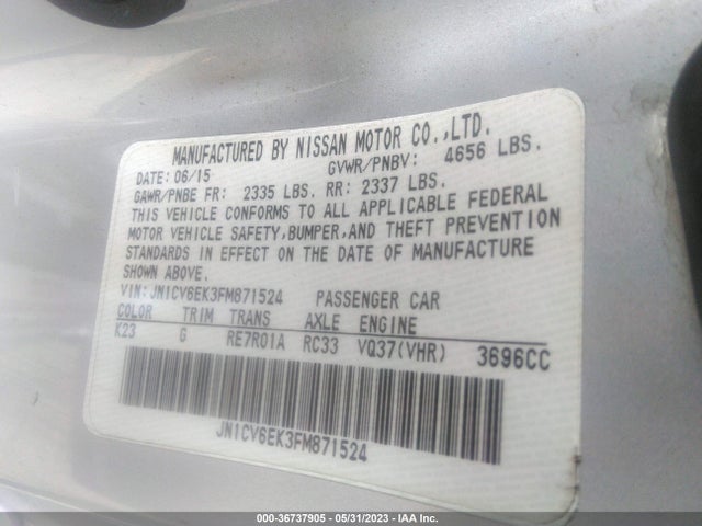 2015 Infiniti Q60, VIN: JN1CV6EK3FM871524