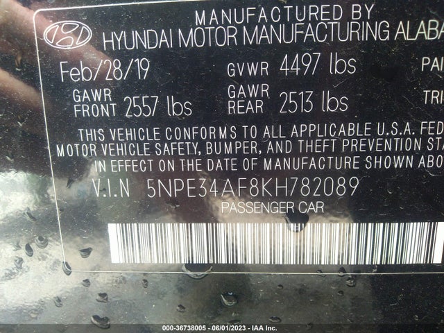 Hyundai SONATA SEL 2019 5NPE34AF8KH782089 Image 10