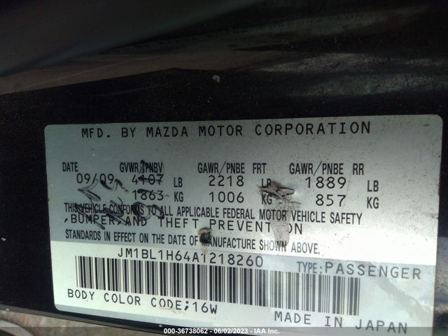 36738062 :رقم المزاد ، JM1BL1H64A1218260 vin ، 2010 Mazda Mazda3 S Sport مزاد بيع