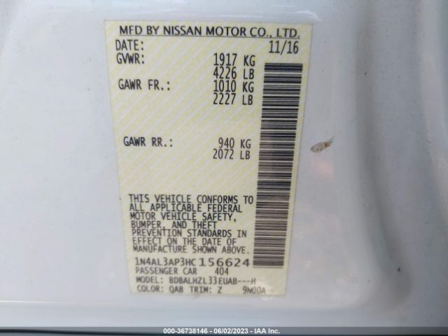 1N4AL3AP3HC156624 Nissan Altima 2.5 Sr