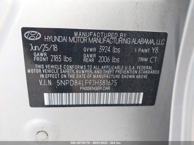 Hyundai ELANTRA SEL 2018 5NPD84LF9JH381675 Image 11
