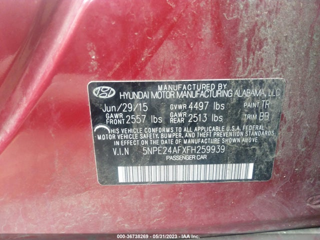 Hyundai Sonata 2.4l Se 2015 5NPE24AFXFH259939 Image 11