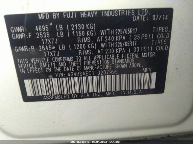 4S4BSAEC1F3207995 Subaru Outback 2.5i Premium