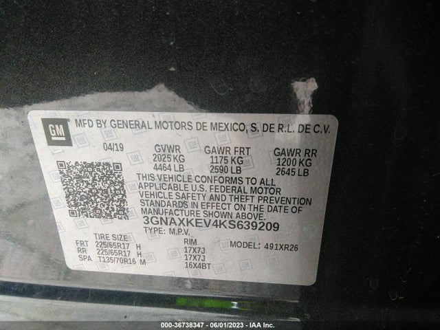 3GNAXKEV4KS639209 Chevrolet EQUINOX LT