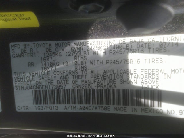 Toyota Tacoma Prerunner 2014 3TMJU4GN6EM173057 Image 9