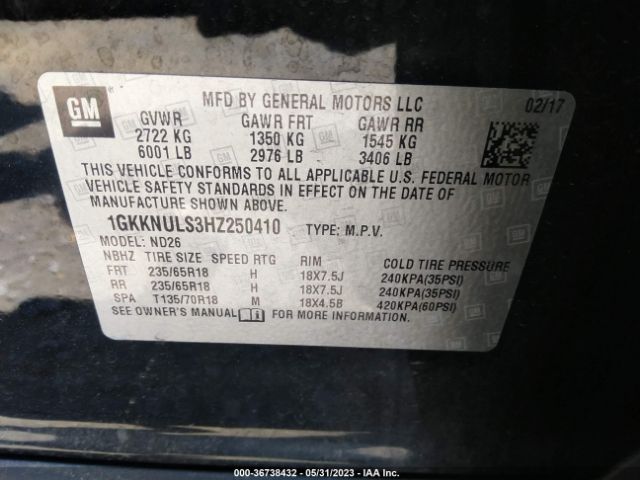 1GKKNULS3HZ250410 GMC ACADIA SLT