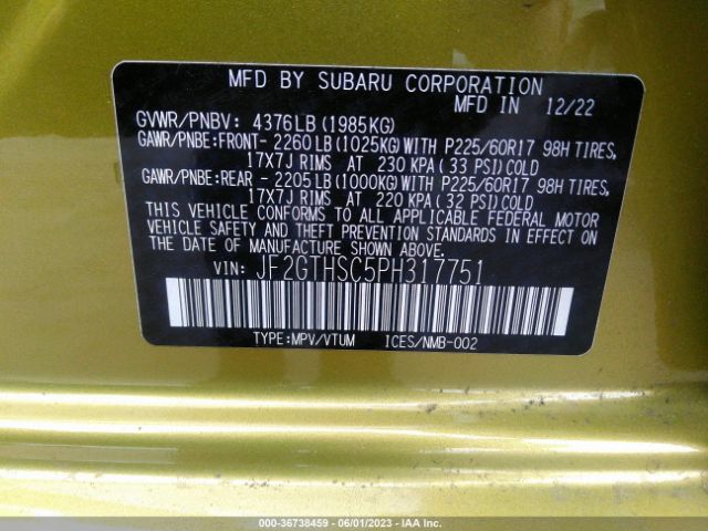 JF2GTHSC5PH317751 Subaru Crosstrek Sport