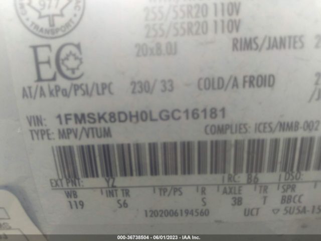 Ford EXPLORER XLT 2020 1FMSK8DH0LGC16181 Image 10