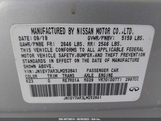 JN1EV7AR3LM252841 Infiniti Q50 3.0t Luxe