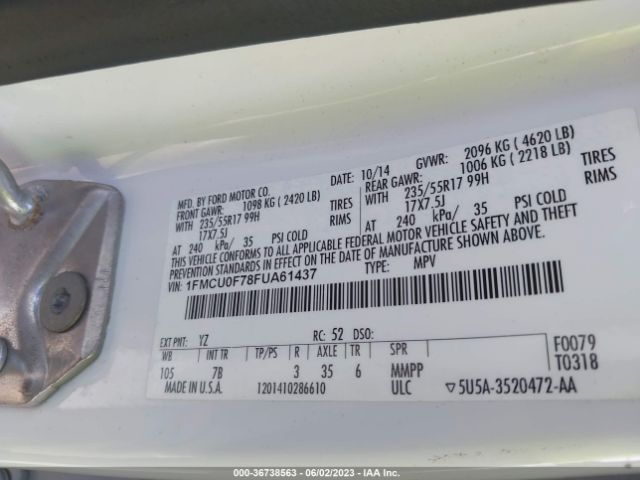1FMCU0F78FUA61437 Ford ESCAPE S