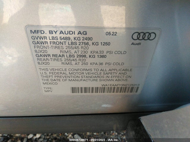 WA1EAAFY3N2125313 Audi Q5 S Line Premium Plus