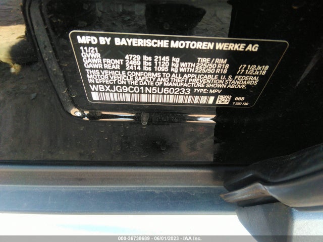 2022 BMW X1, VIN: WBXJG9C01N5U60233