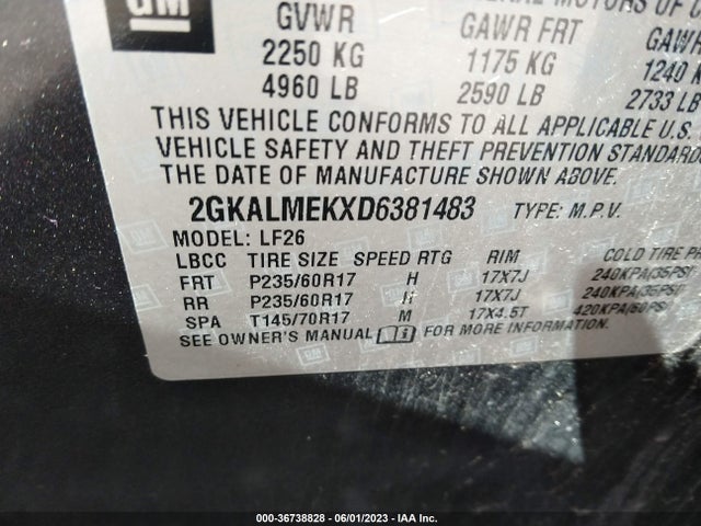 2013 GMC TERRAIN SLE VIN: 2GKALMEKXD6381483