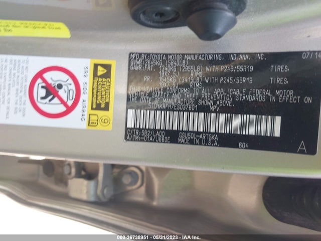 Toyota Highlander Limited 2014 5TDYKRFH7ES037601 Image 11