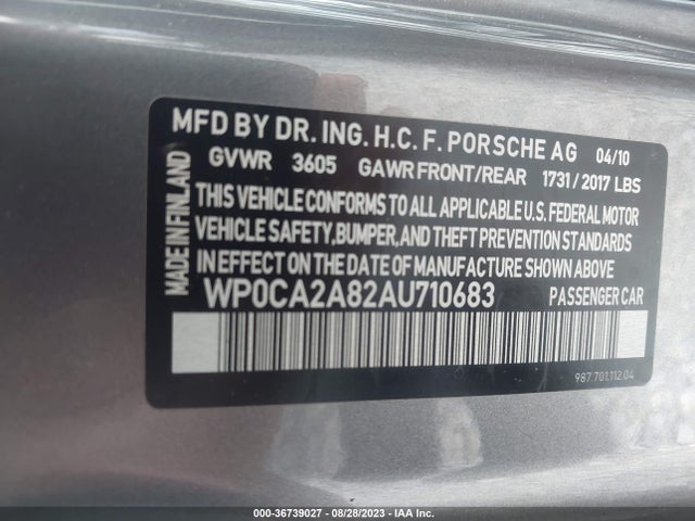 2010 PORSCHE BOXSTER WP0CA2A82AU710683 Photo 8