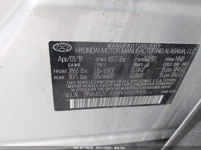 Hyundai Santa Fe Se 2019 5NMS2CAD9KH107959 Image 10