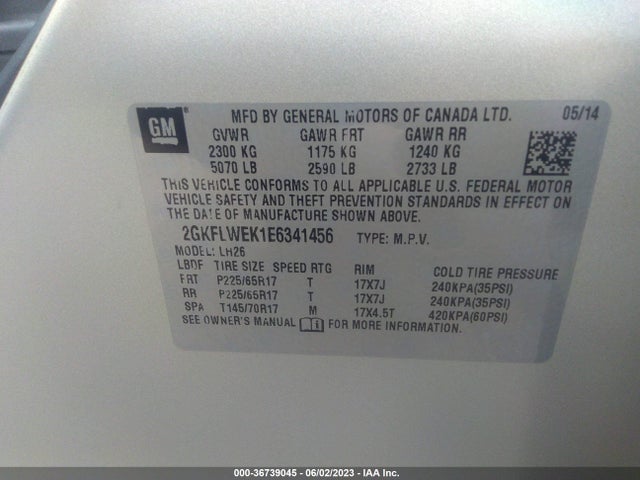 GMC Terrain Sle-2 2014 2GKFLWEK1E6341456 Image 9