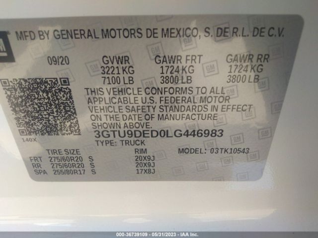 3GTU9DED0LG446983 GMC Sierra 1500 Slt
