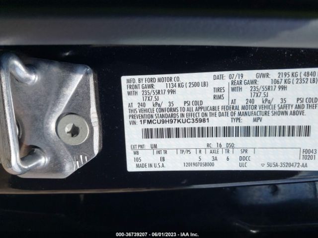 1FMCU9H97KUC35981 Ford ESCAPE SEL