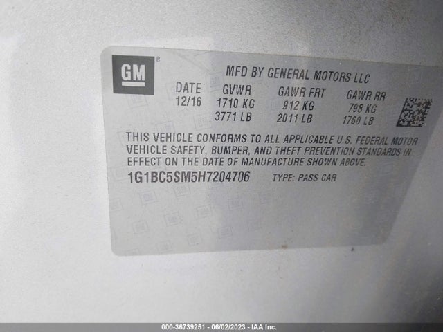 2017 CHEVROLET CRUZE LS VIN: 1G1BC5SM5H7204706