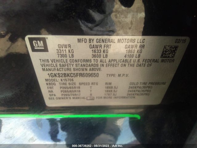 1GKS2BKC5FR609650 GMC YUKON SLT