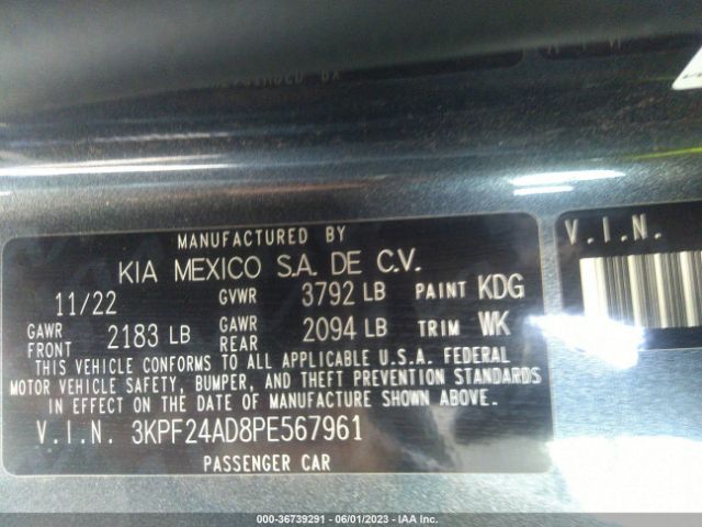 3KPF24AD8PE567961 KIA Forte Lxs