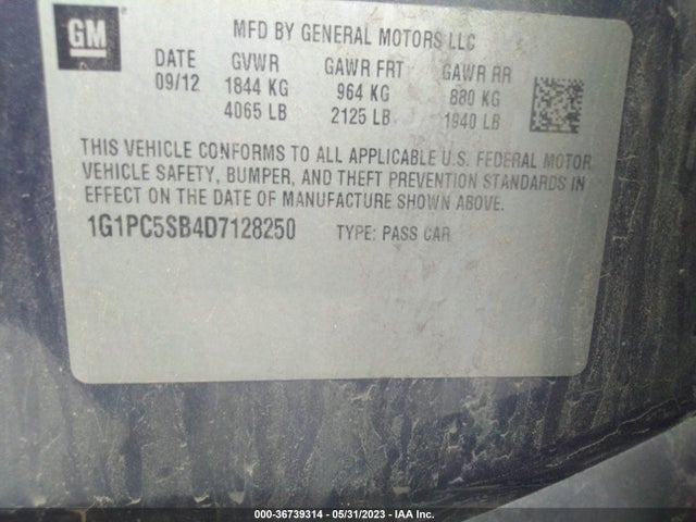 2013 CHEVROLET CRUZE 1LT VIN: 1G1PC5SB4D7128250