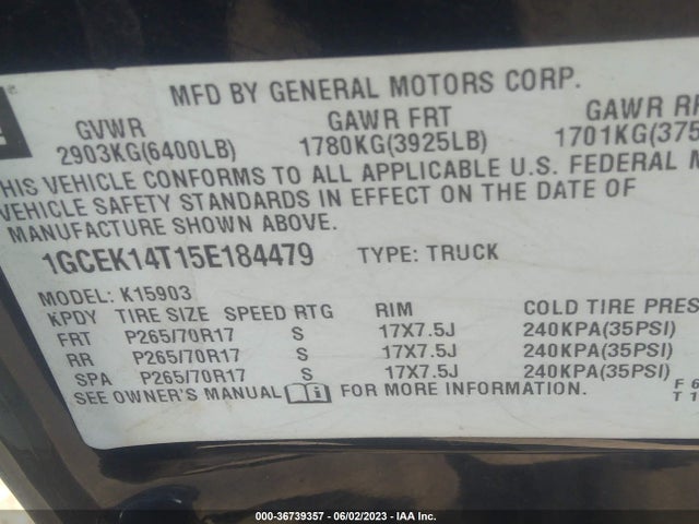 2005 CHEVROLET SILVERADO 1500 Z71 VIN: 1GCEK14T15E184479