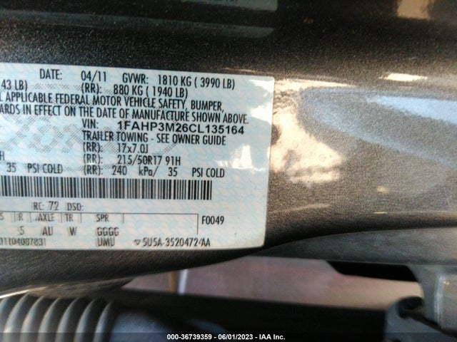 2012 FORD FOCUS SEL VIN: 1FAHP3M26CL135164